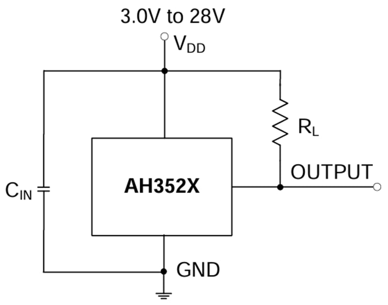 Application Circuit Diagram - Diodes Incorporated AH352x Hall-Effect Omnipolar Switches