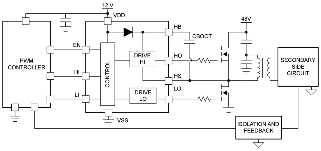 Application Circuit Diagram - Texas Instruments UCC27311A/UCC27311A-Q1 Half-Bridge Drivers