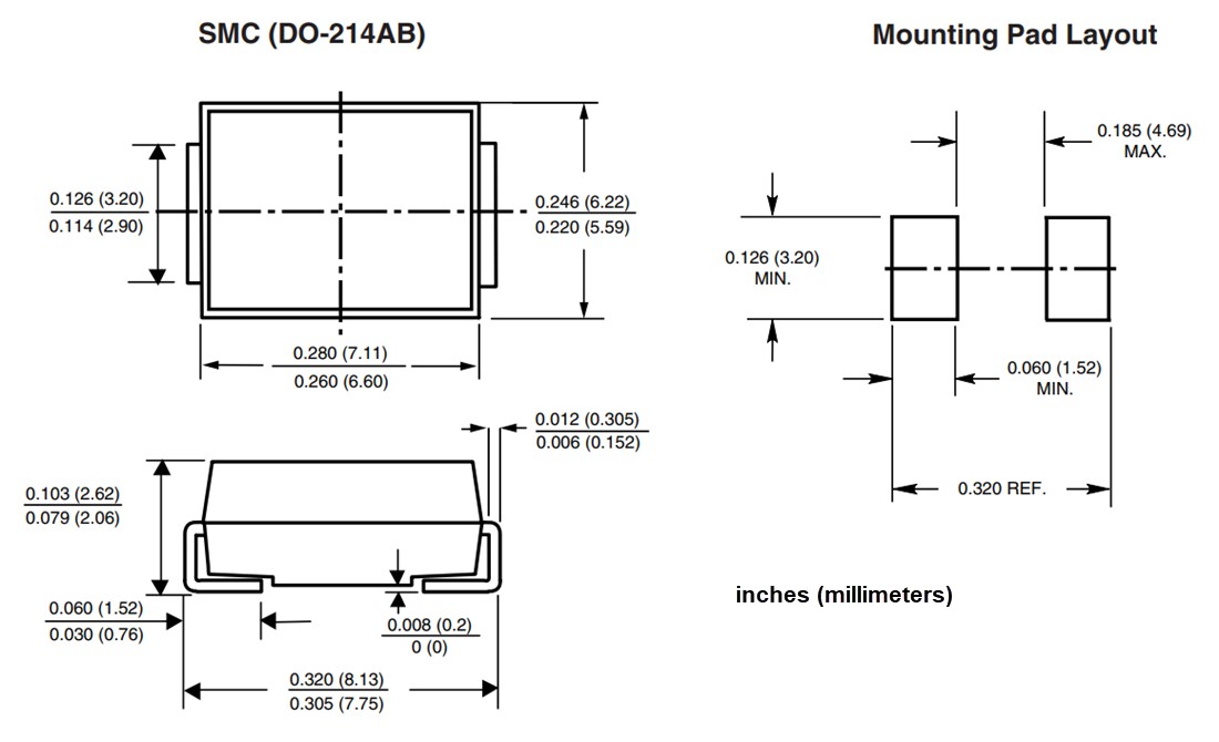 Mechanical Drawing - Vishay Semiconductors SMC5KxxCA TransZorb Transient Voltage Suppressors
