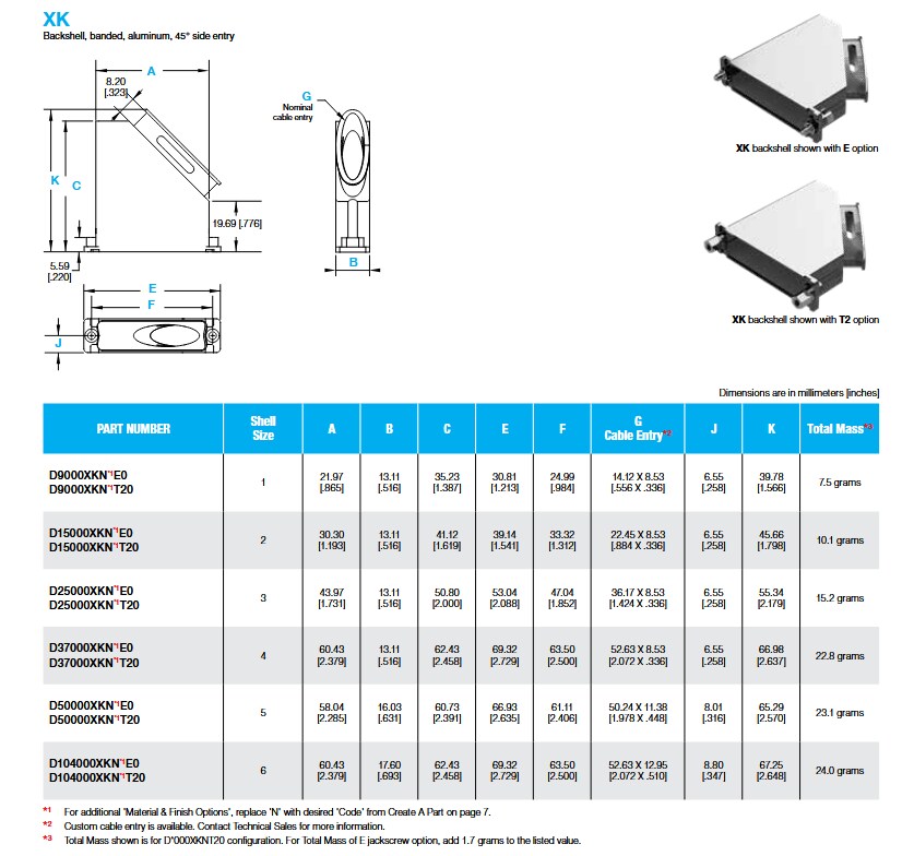 Mechanical Drawing - Positronic X-Hood One-Piece Banded D-Sub Backshells