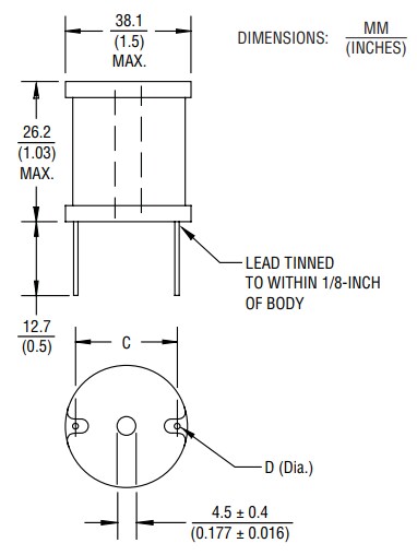 Mechanical Drawing - Bourns 1140 Series High Current Chokes