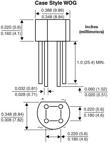 Mechanical Drawing - Vishay B125Cx Single-Phase Bridge Rectifiers
