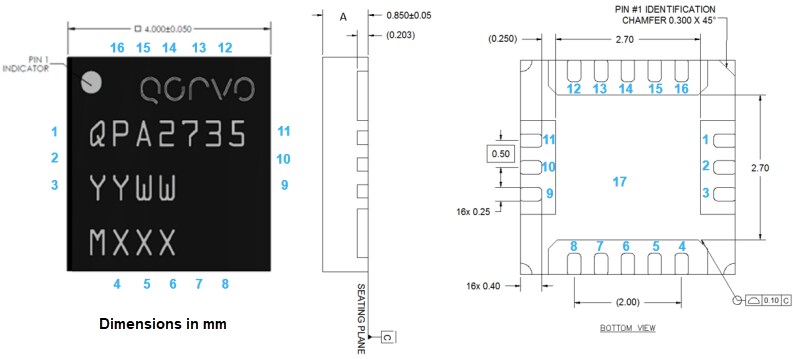 Mechanical Drawing - Qorvo QPA2735 GaAs Low Noise Amplifier