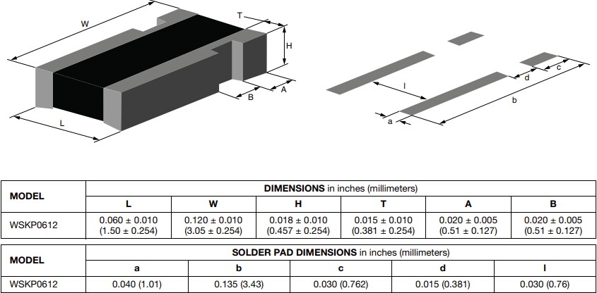 Mechanical Drawing - Vishay / Dale WSKP0612 Power Metal Strip® Resistors