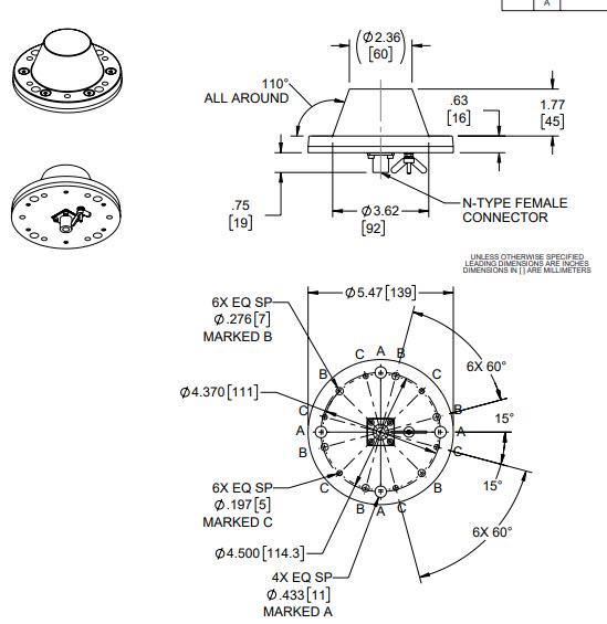 Mechanical Drawing - L-Com LCANOM1140 High-Gain L-Band Omni Antennas