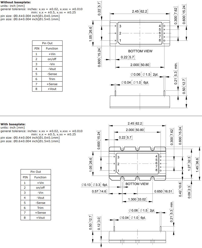 Mechanical Drawing - CUI Inc PRA100 100W DC-DC Converters