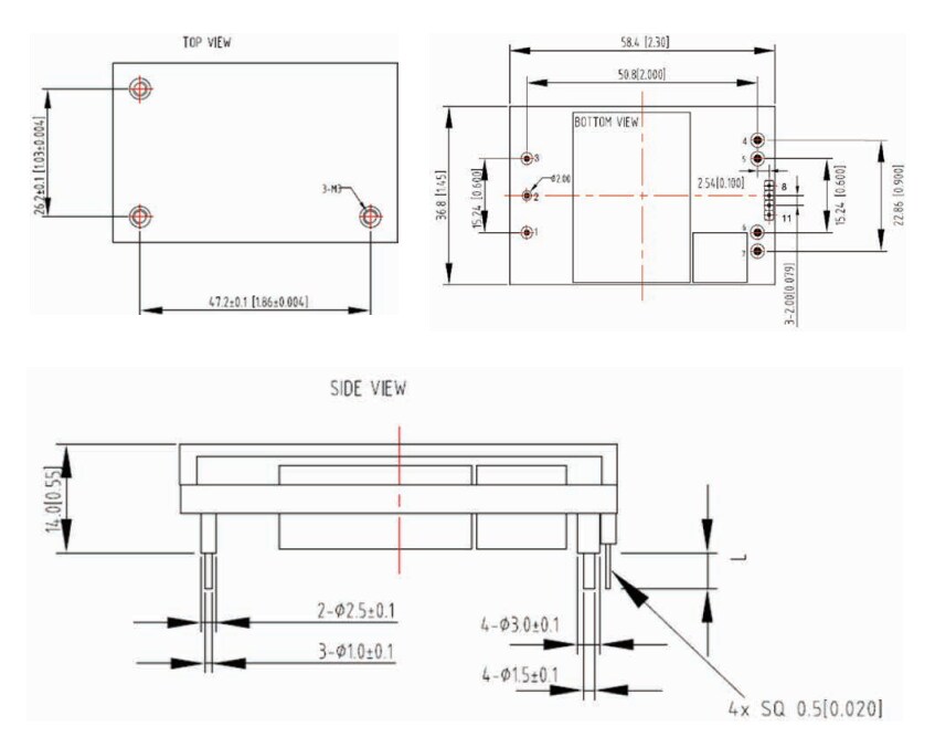 Mechanical Drawing - Advanced Energy / Artesyn BCQ1300 & BDQ1300 Quarter-Brick DC-DC Converters