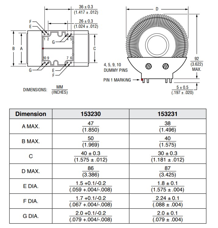 Mechanical Drawing - Bourns 15323x High Power AC & DC Chokes