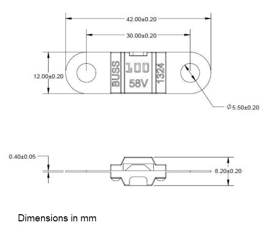 Mechanical Drawing - Eaton BAT1 Bolt-Down Fuses