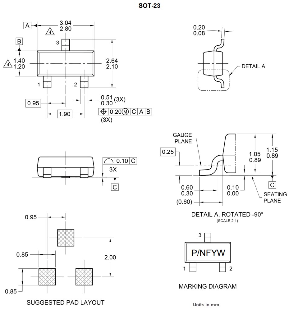 Mechanical Drawing - Taiwan Semiconductor BC807-25H & BC807-40H PNP Transistors