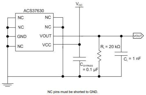 Application Circuit Diagram - Allegro MicroSystems ACS37630 Linear Vertical Hall-Effect Sensor IC