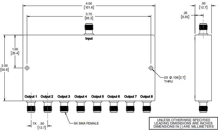Mechanical Drawing - Pasternack PE20DV1282 8-Way Power Divider