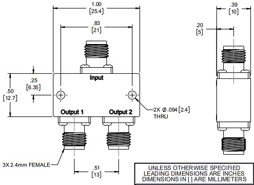 Mechanical Drawing - Pasternack PE20DV1263 2-Way Power Divider