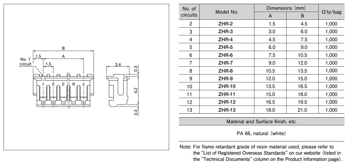Mechanical Drawing - JST Connectors ZH Connectors