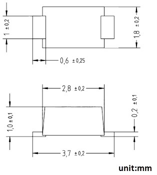 Mechanical Drawing - Diotec Semiconductor TPSMF4Lx SMD Transient Voltage Suppressor Diodes