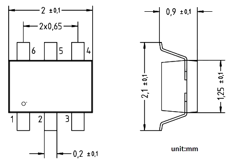 Mechanical Drawing - Diotec Semiconductor BC846PN General-Purpose NPN+PNP Transistor